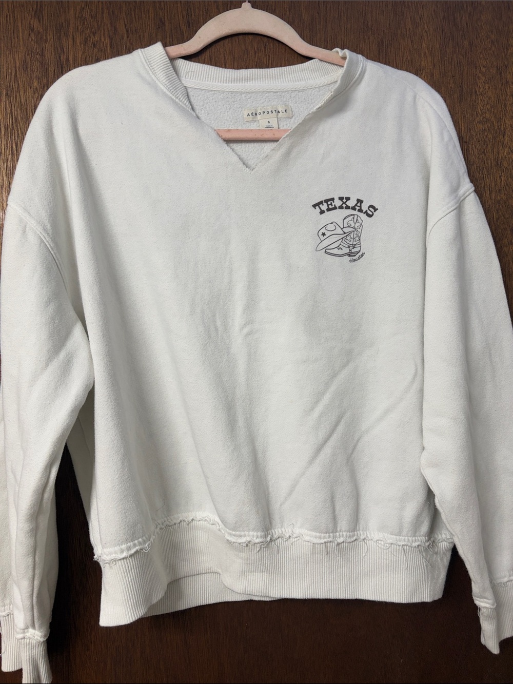 Aeropostale White V-Neck Texas Graphic Sweatshirt